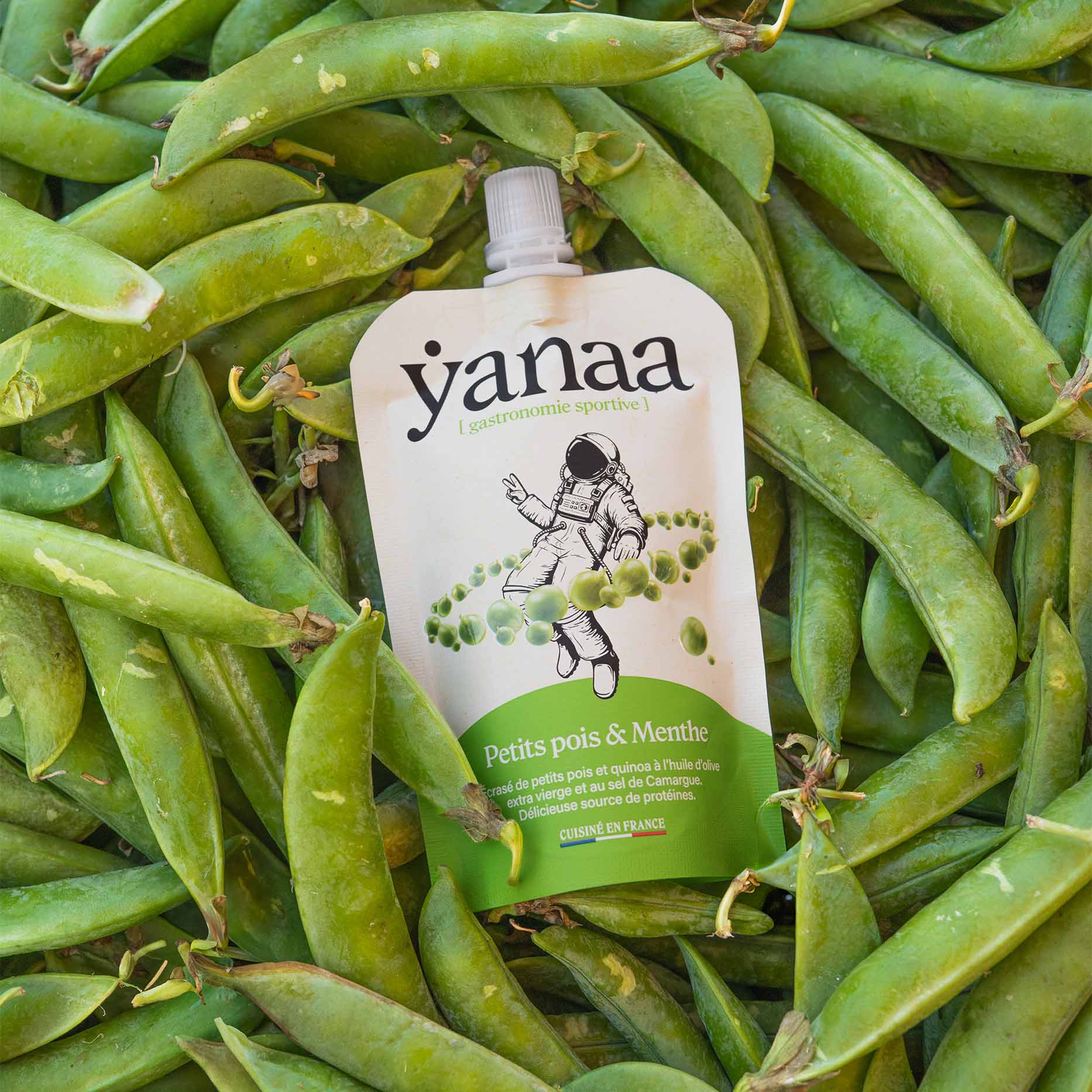 Sachet Yanaa Petits pois & Menthe parmi des pois frais France