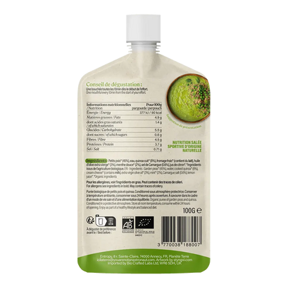 Sachet Yanaa Petits pois &amp; Menthe, verso avec tableau nutritionnel France