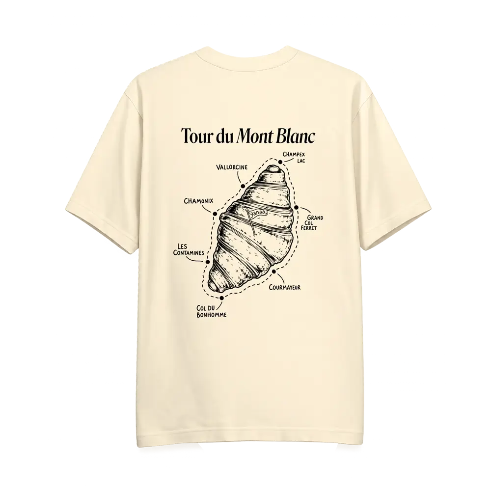 T-shirt Tour du Mont Blanc Croissant Yanaa en coton bio Natural Raw, vue dos